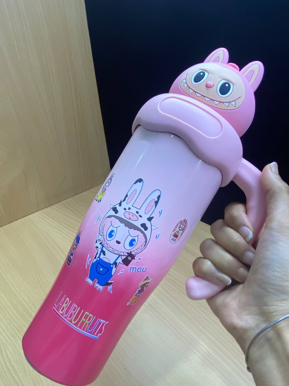 Labubu Cartoon Insulated Stainless Steel Tumbler with Handle & Straw | Cute Kids Water Bottle | Gift Mitra