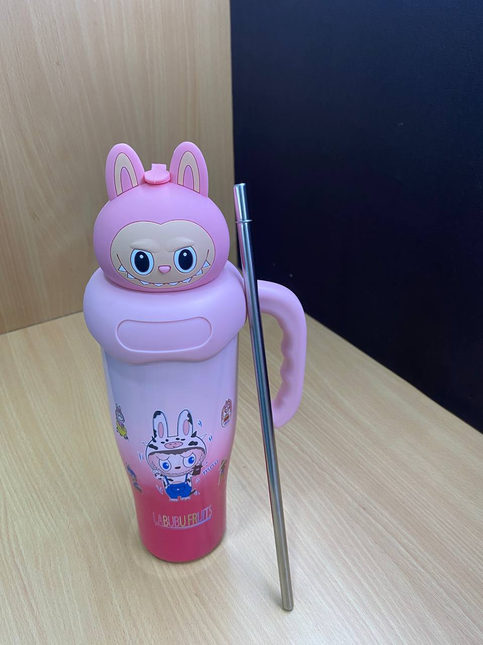 Labubu Cartoon Insulated Stainless Steel Tumbler with Handle & Straw | Cute Kids Water Bottle | Gift Mitra