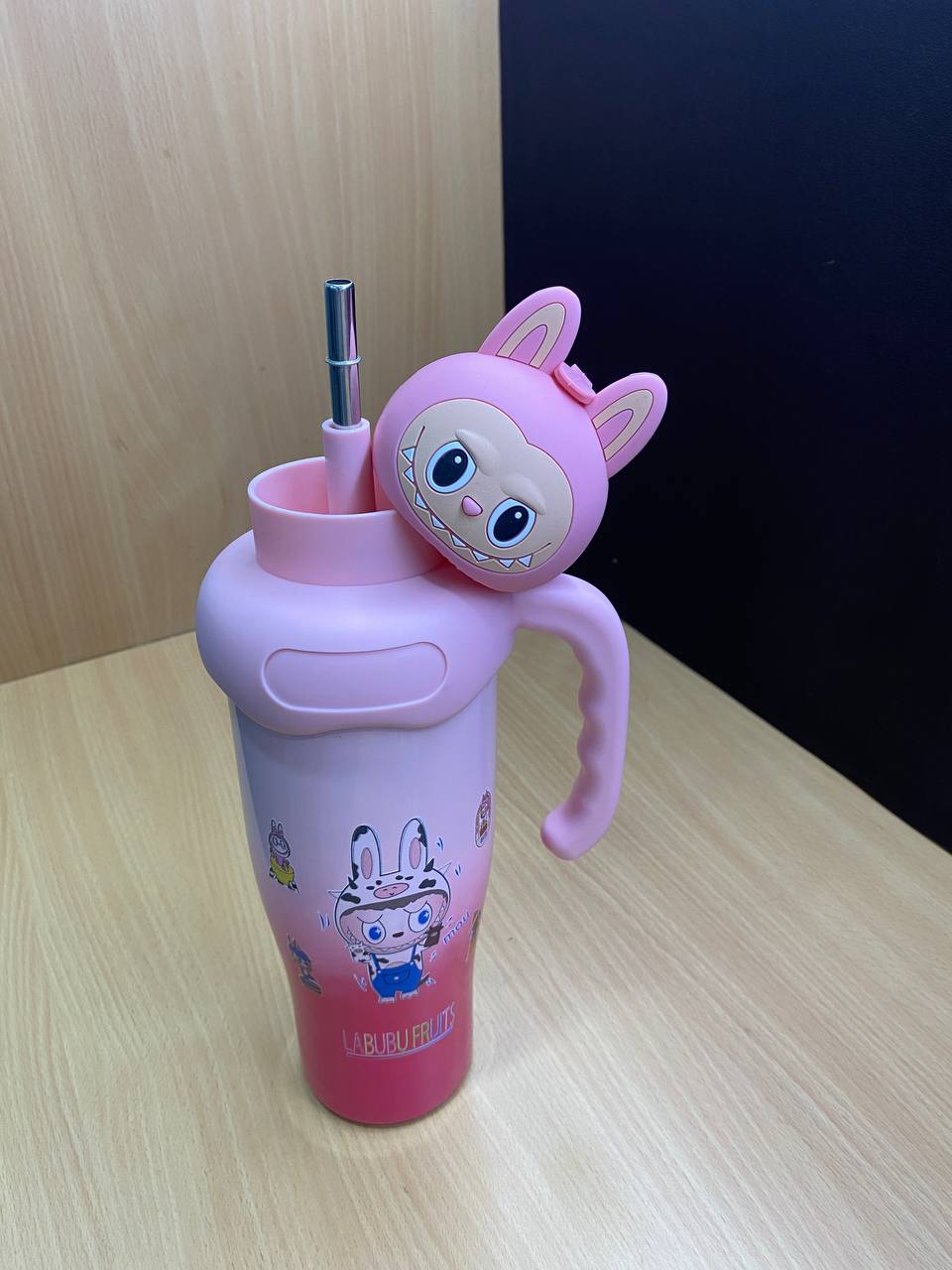Labubu Cartoon Insulated Stainless Steel Tumbler with Handle & Straw | Cute Kids Water Bottle | Gift Mitra