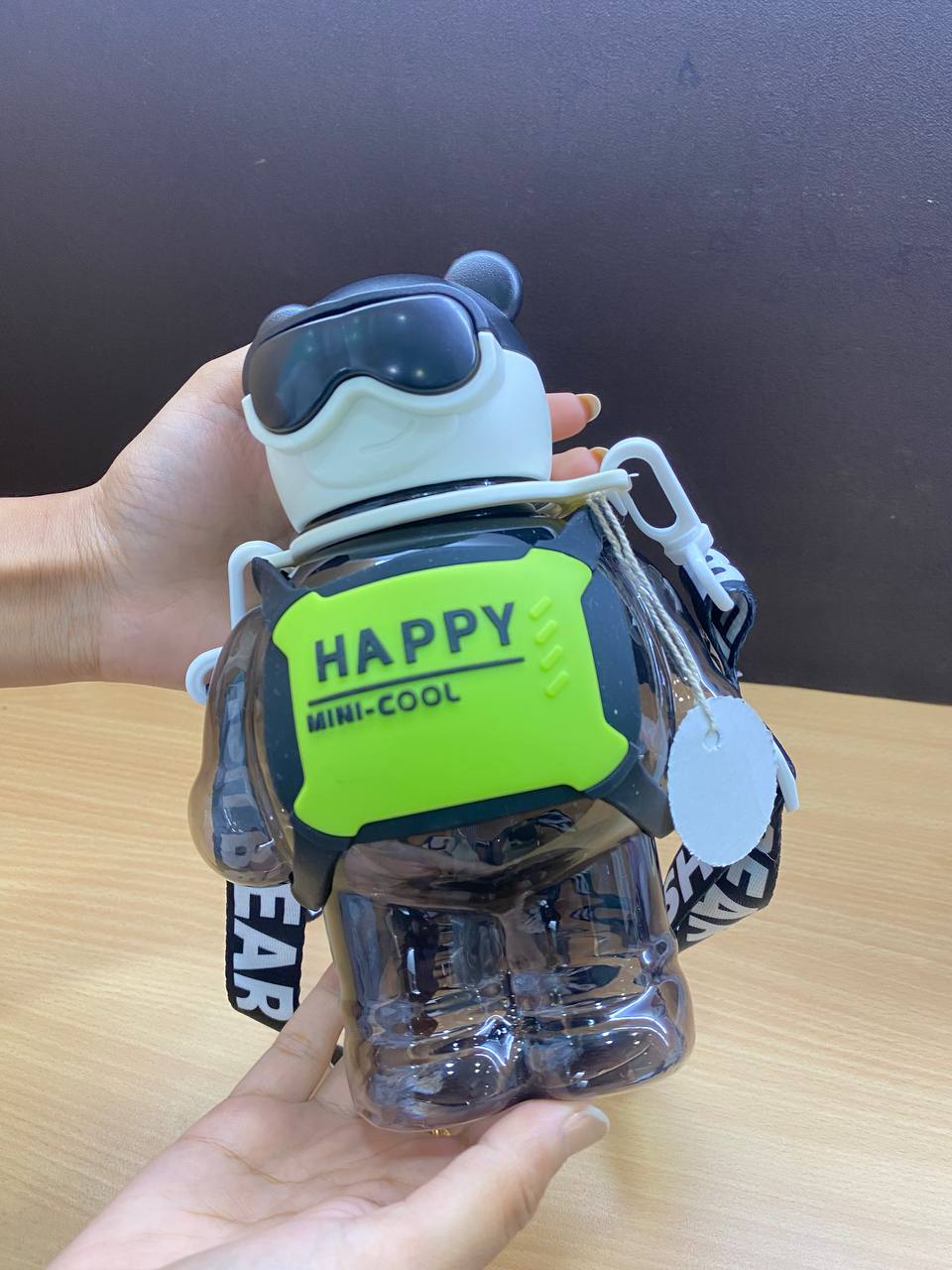 Happy Mini-Cool Bear Kids Water Bottle with Straw & Carry Strap | Leakproof BPA-Free Sipper Bottle | Gift Mitra