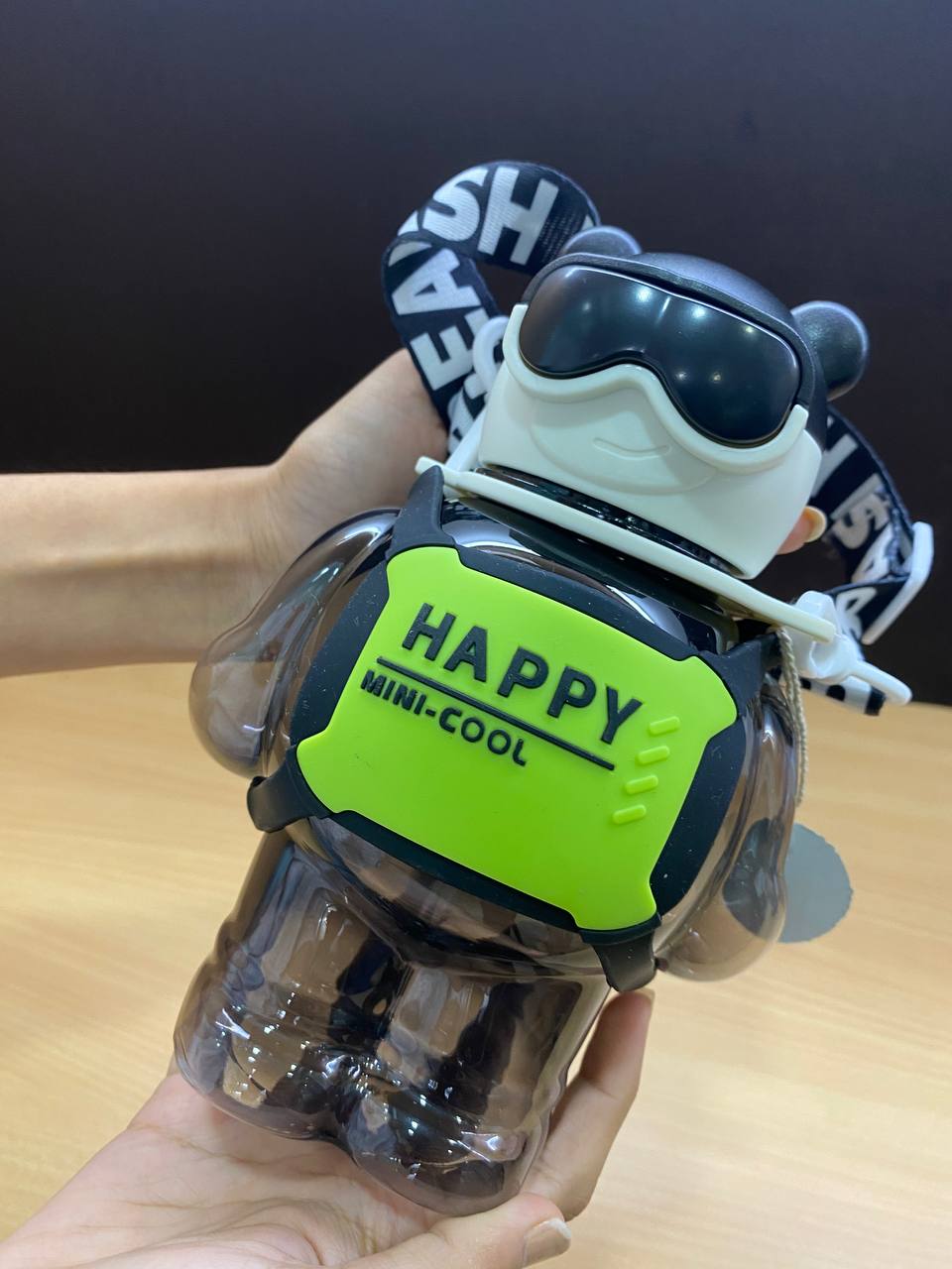 Happy Mini-Cool Bear Kids Water Bottle with Straw & Carry Strap | Leakproof BPA-Free Sipper Bottle | Gift Mitra