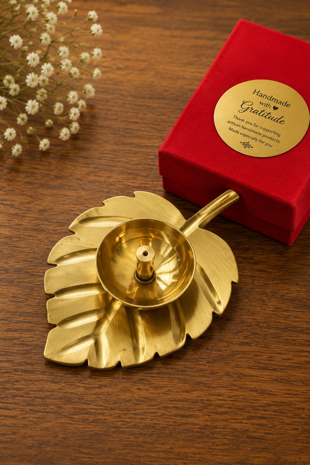 Premium Brass Leaf Diya | Decorative Pooja Oil Lamp for Diwali, Home Temple & Corporate Gifting | Gift Mitra
