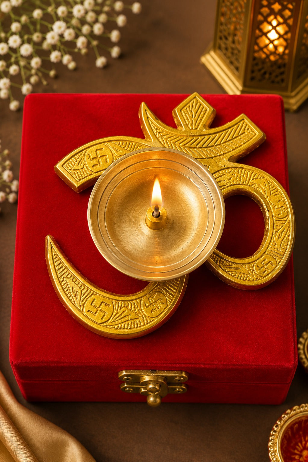 Customizable Premium Brass Om Diya | Decorative Pooja Oil Lamp for Diwali, Home Temple & Corporate Gifting | Gift Mitra