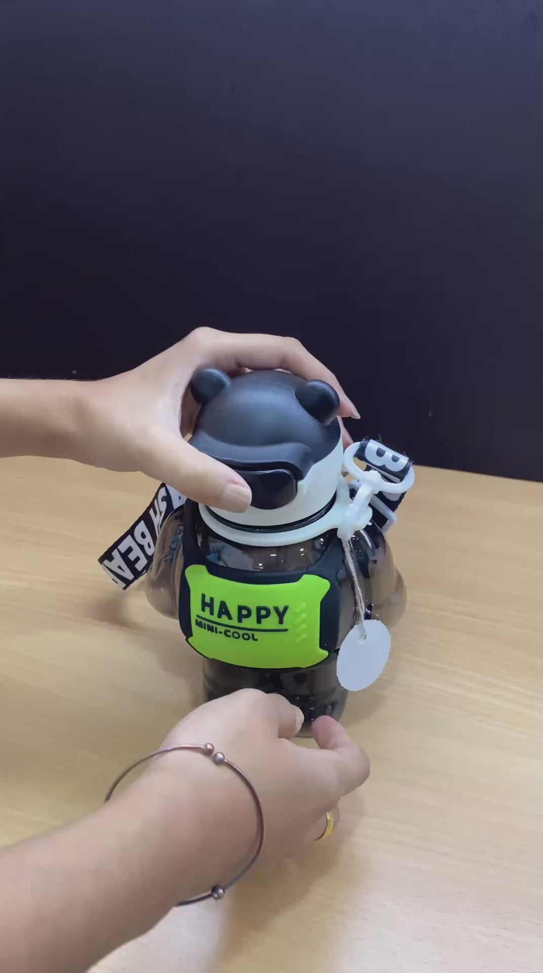 Happy Mini-Cool Bear Kids Water Bottle with Straw & Carry Strap | Leakproof BPA-Free Sipper Bottle | Gift Mitra