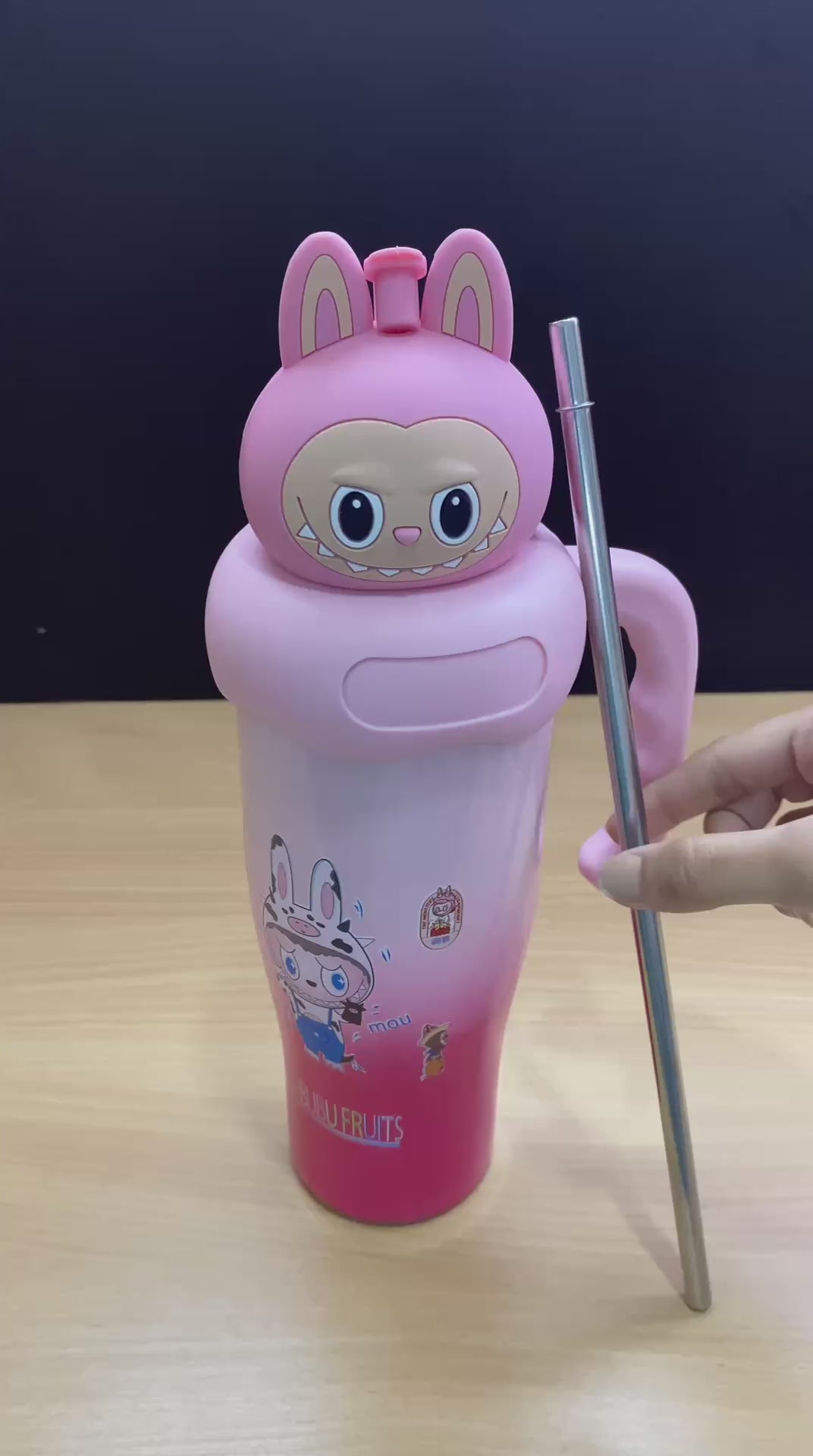 Labubu Cartoon Insulated Stainless Steel Tumbler with Handle & Straw | Cute Kids Water Bottle | Gift Mitra