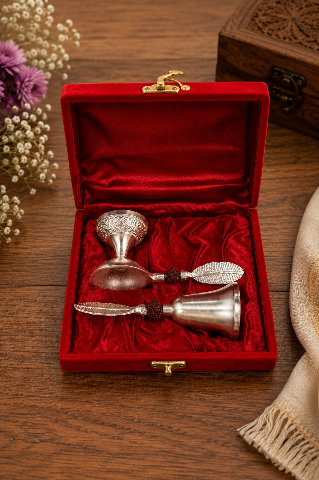 Customizable Rudraksh Diya & Bell Set | Premium Pooja Gift Box for Festivals, Corporate Gifting & Return Gifts | Gift Mitra