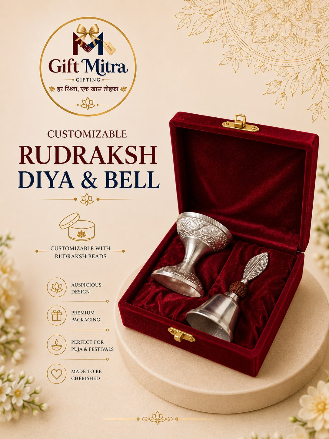 Rudraksh Diya &amp; Bell (Customizable)