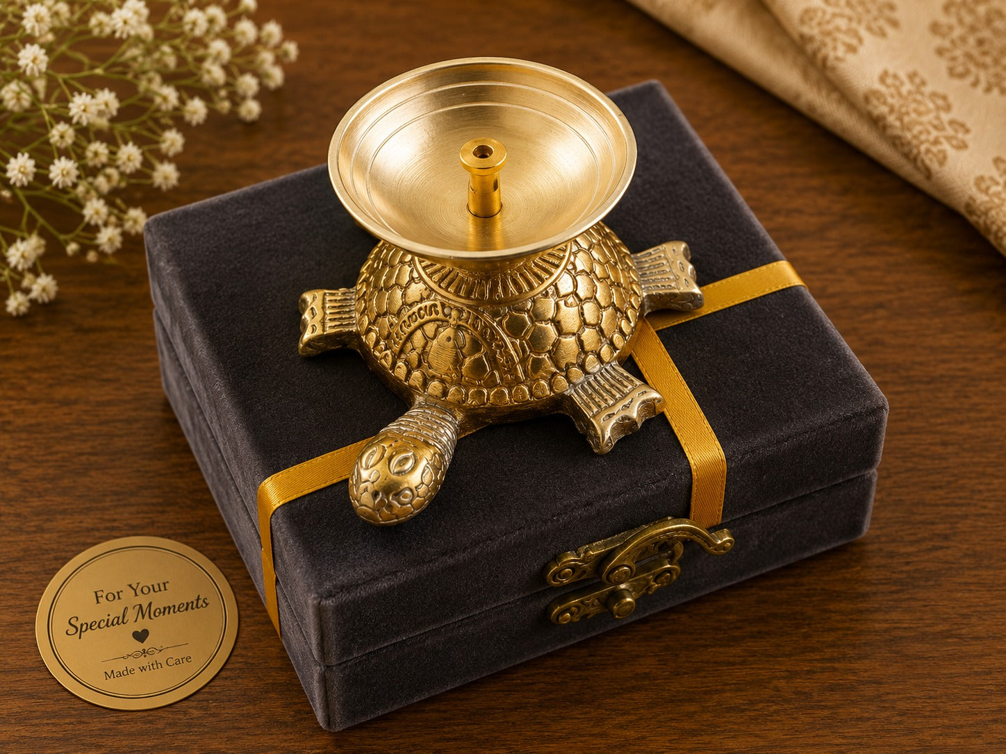 Customizable Premium Brass Turtle Diya | Vastu Tortoise Oil Lamp for Home Temple, Diwali & Corporate Gifting | Gift Mitra